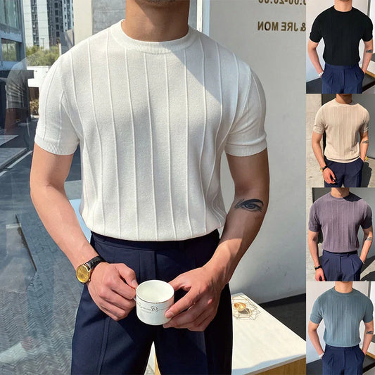 Men's lightweight knitted short sleeve t-shirt in various colors for summer wear