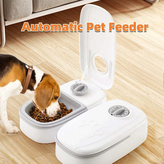 Automatic pet feeder with gravity-powered food and water dispensing system for cats and dogs