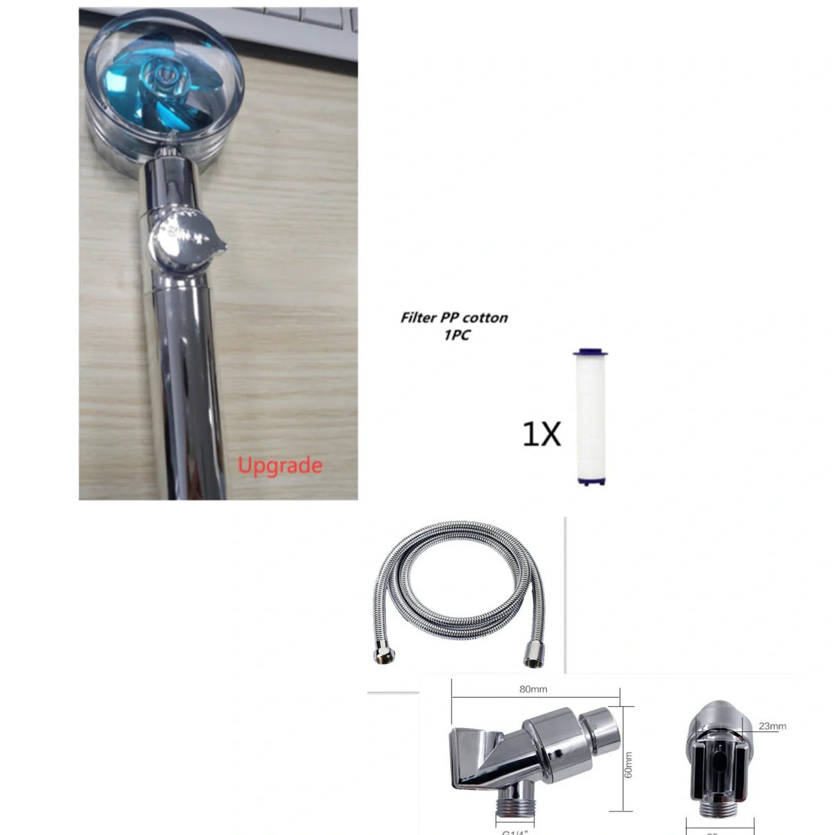 Turbo Propeller Shower Head with 360° fan extension and holder for a luxurious shower experience