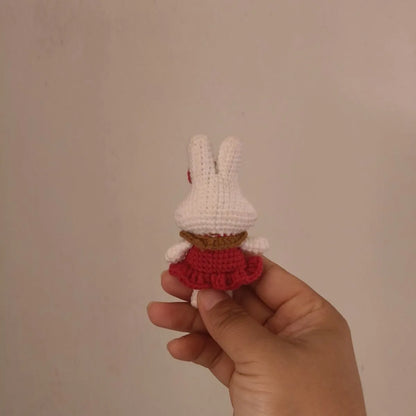 Hand-crocheted wool rabbit key chain charm with amigurumi design