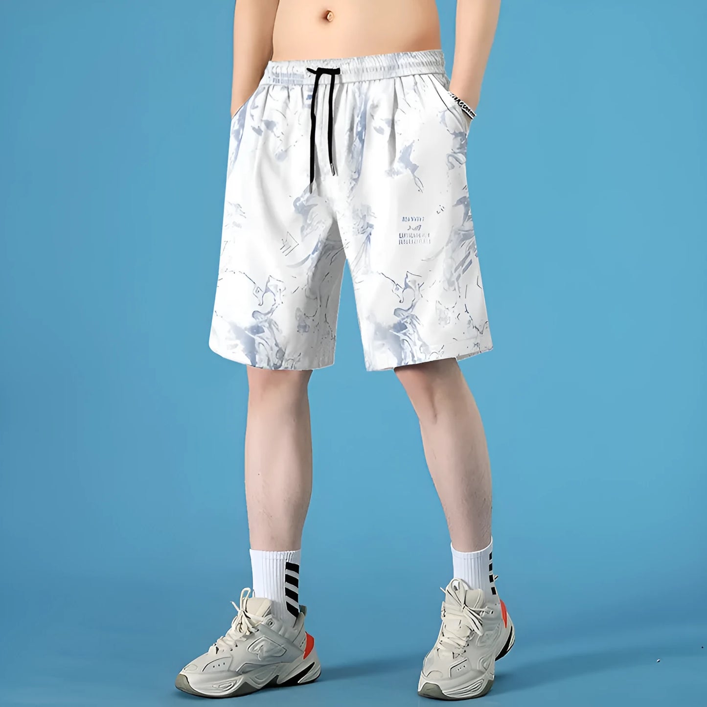 Men's quick-drying polyester seaside shorts with straight-leg cut and micro-elastic stretch