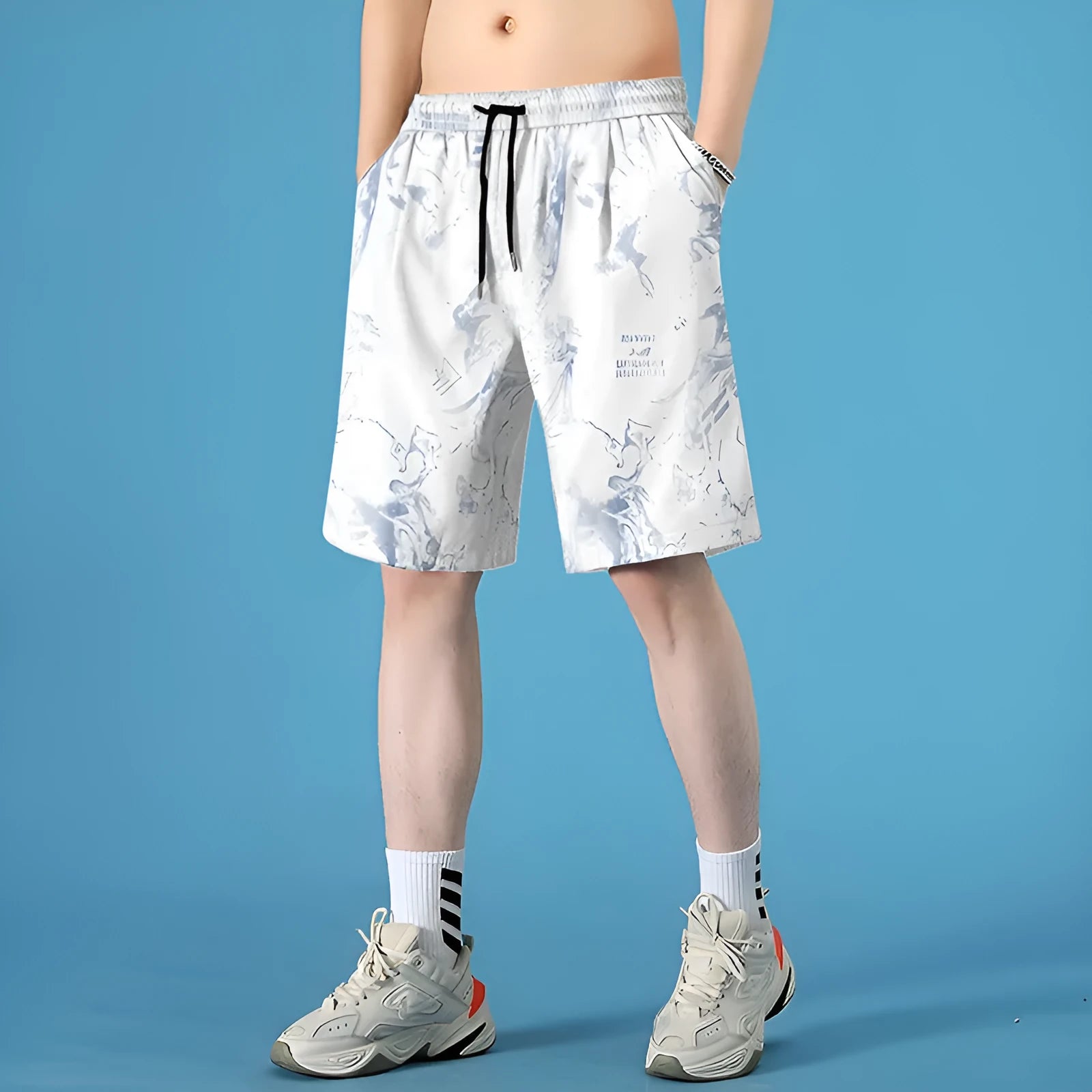Men's quick-drying polyester seaside shorts with straight-leg cut and micro-elastic stretch