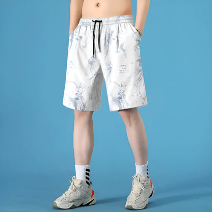 Men's quick-drying polyester seaside shorts with straight-leg cut and micro-elastic stretch