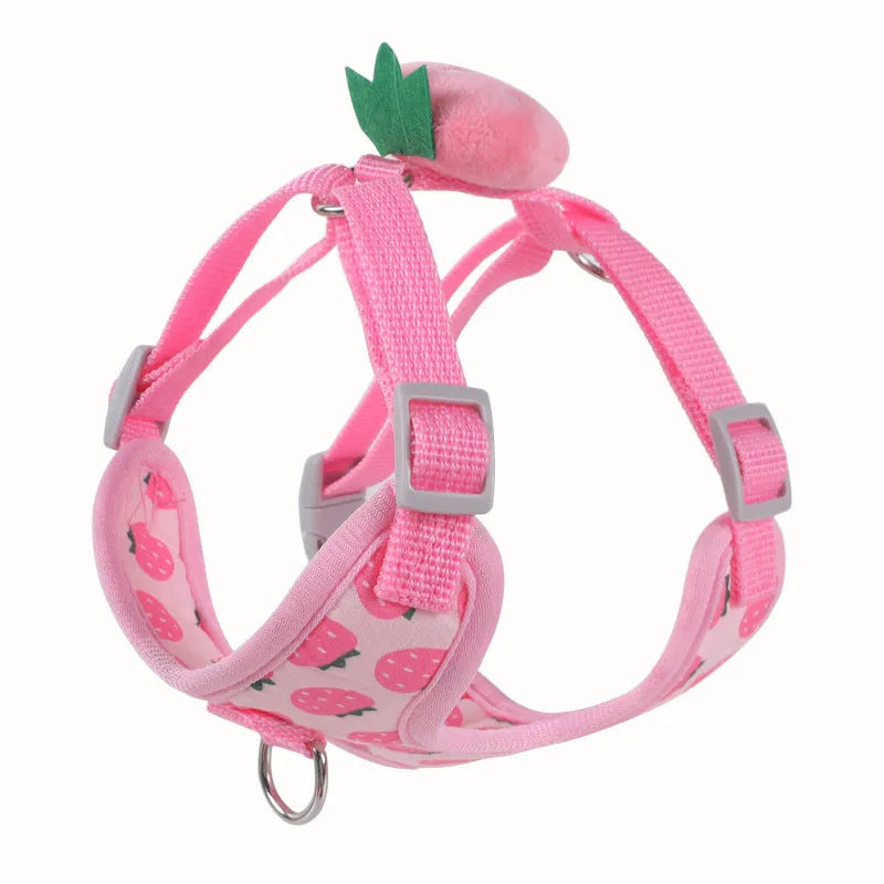 Reflective dog walking chest strap vest for small dogs, adjustable dog hand holding rope with polyester webbing in avocado, carrot, or strawberry colour options, available in XS, S, M, and L sizes to fit different small breed dogs comfortably and securely