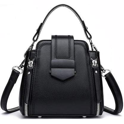 Small square vertical handbag in soft leather texture PU material with sewing thread detail