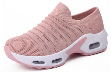 Fly-knit socks shoes in light grey with a stretch mesh upper and round toe
