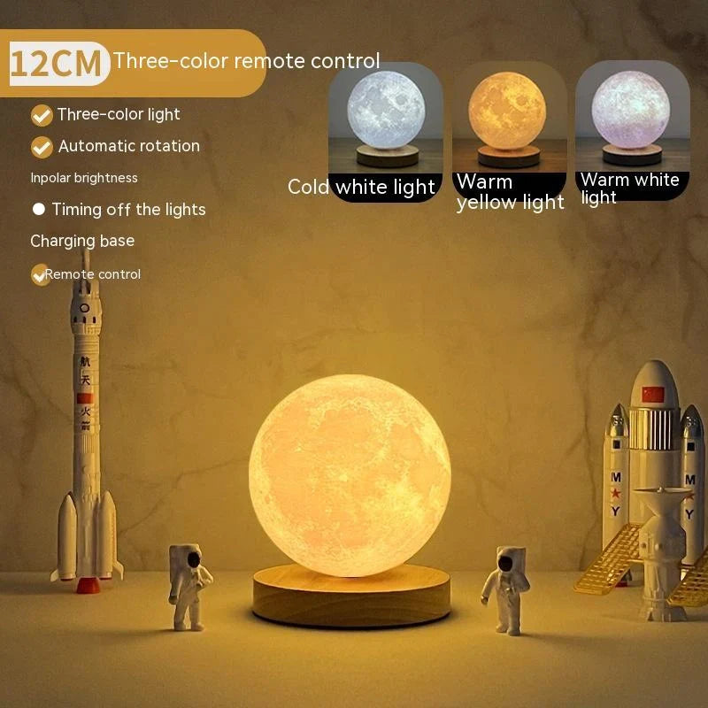 3D Magnetic Floating Levitating Moon Lamp with remote control on oak base