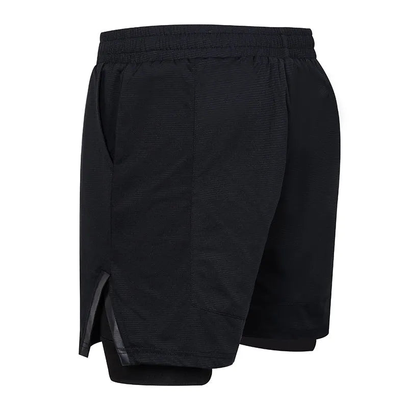 Men's small plaid quick-dry sports shorts in polyester, shown in multiple colours including army green and fluorescent yellow.