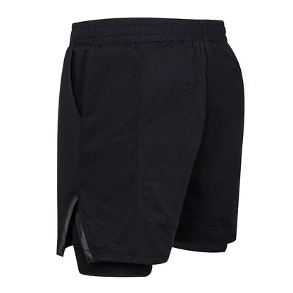 Men's small plaid quick-dry sports shorts in polyester, shown in multiple colours including army green and fluorescent yellow.