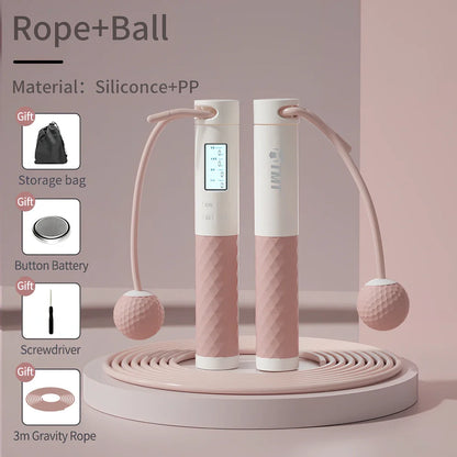 Digital counter jumping rope with adjustable length and silicone grips in black, blue, or pink colours