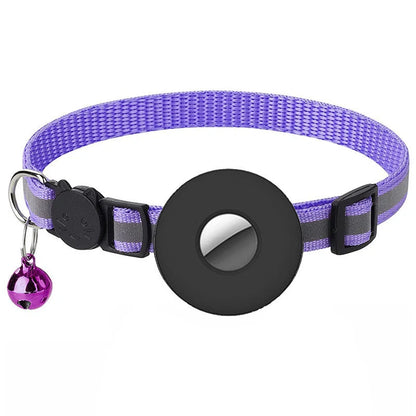 Adjustable Airtag pet collar with reflective strip and bell for cats and dogs