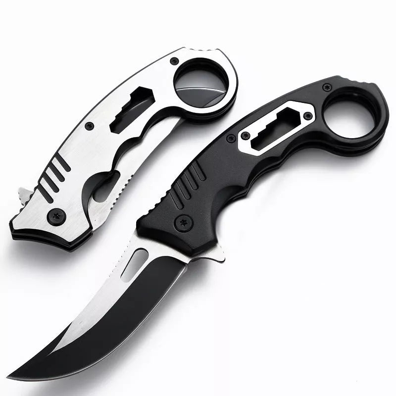 Compact folding knife with brushed steel handle for outdoor survival