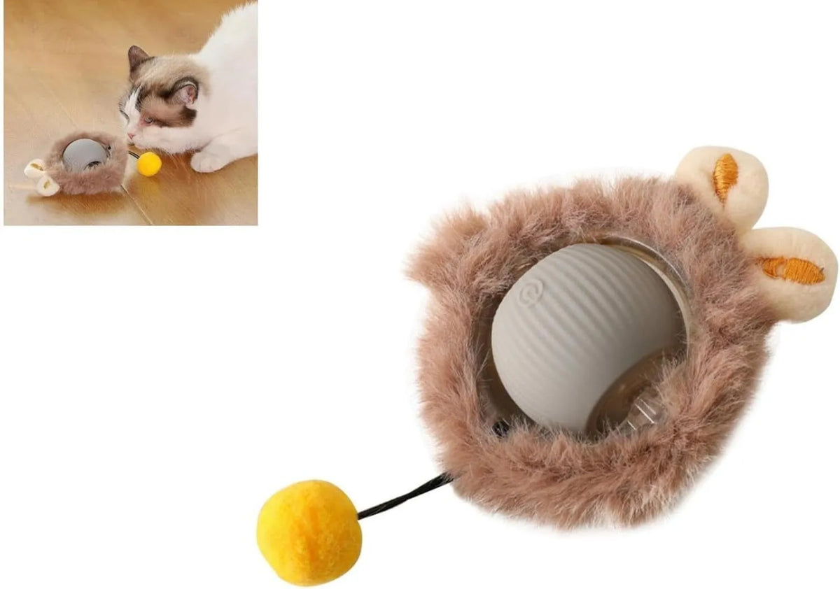 Interactive automatic rotating pet ball toy with string attachment for cats and dogs
