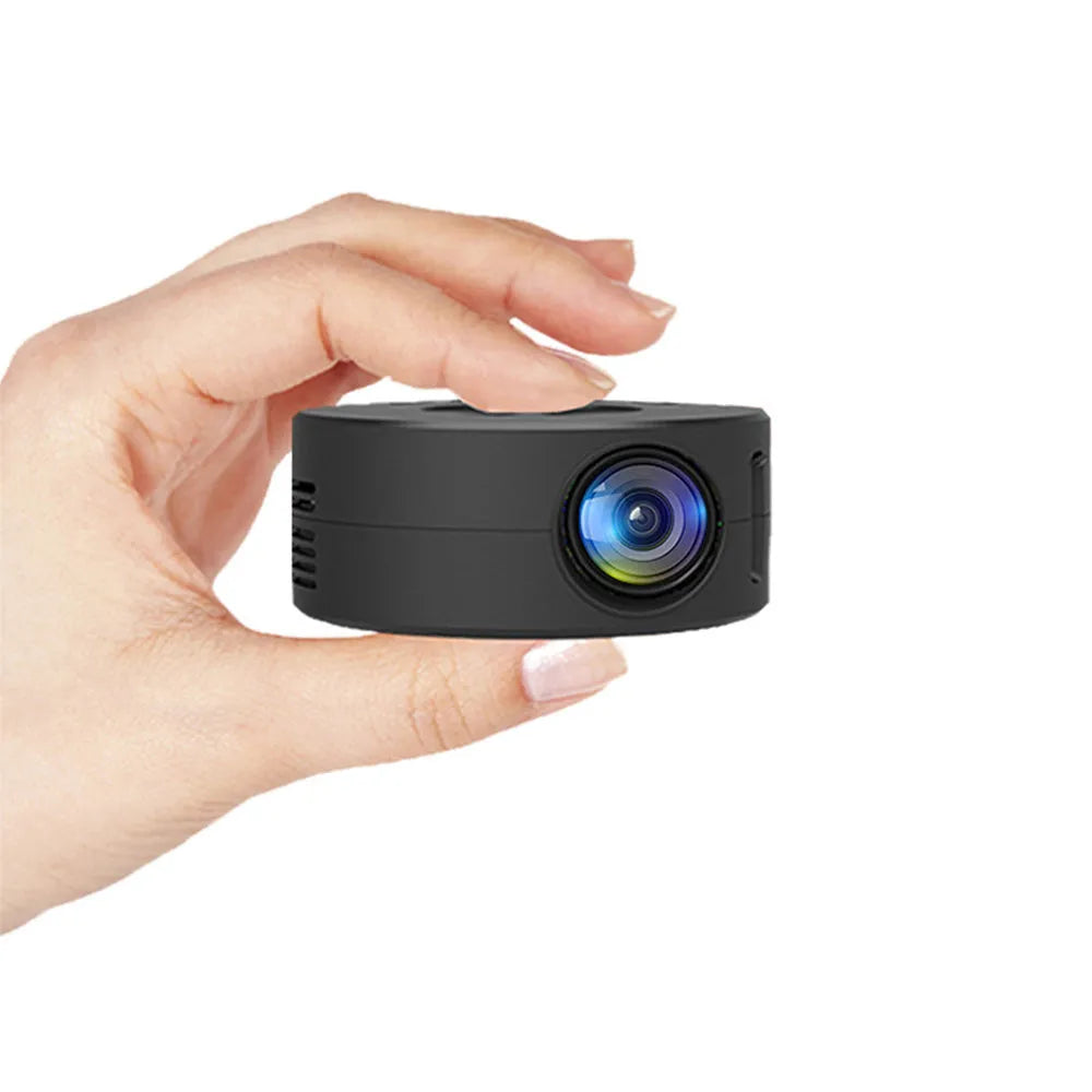 Black portable children's mobile phone projector with compact 110mm ABS plastic housing for home and outdoor use