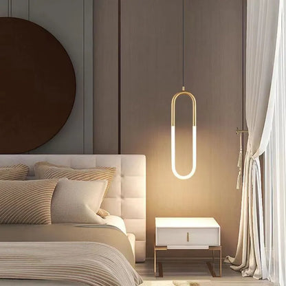 Nordic minimalist U-shaped bedside chandelier with 200cm size and tri-colour dimming for bedroom lighting