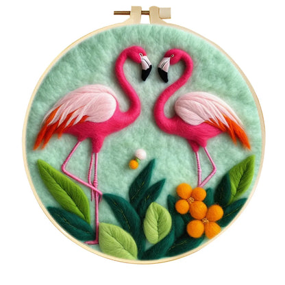Round three-dimensional embroidery kit with linen fabric, wool felt pieces, and embroidery frame for 20x20 cm blanket painting
