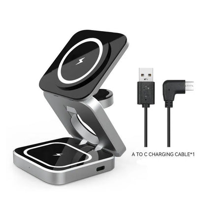 Folding three-in-one wireless charging bracket for Apple Samsung and Google devices with magnetic induction ring