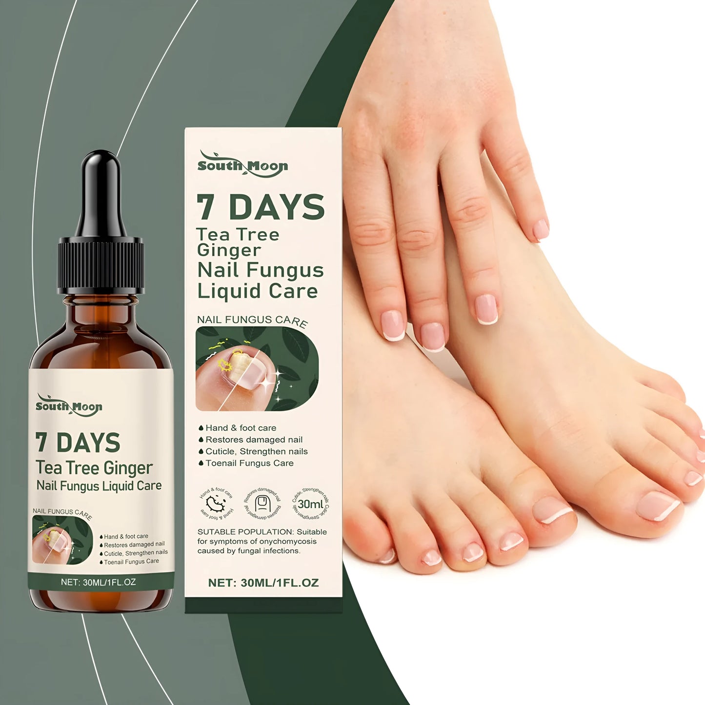 30ml bottle of mild brightening and nourishing nail care solution.