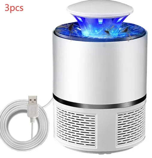 Black or white USB photocatalyst mosquito trap with UV lights, 19cm size, 94cm cable.