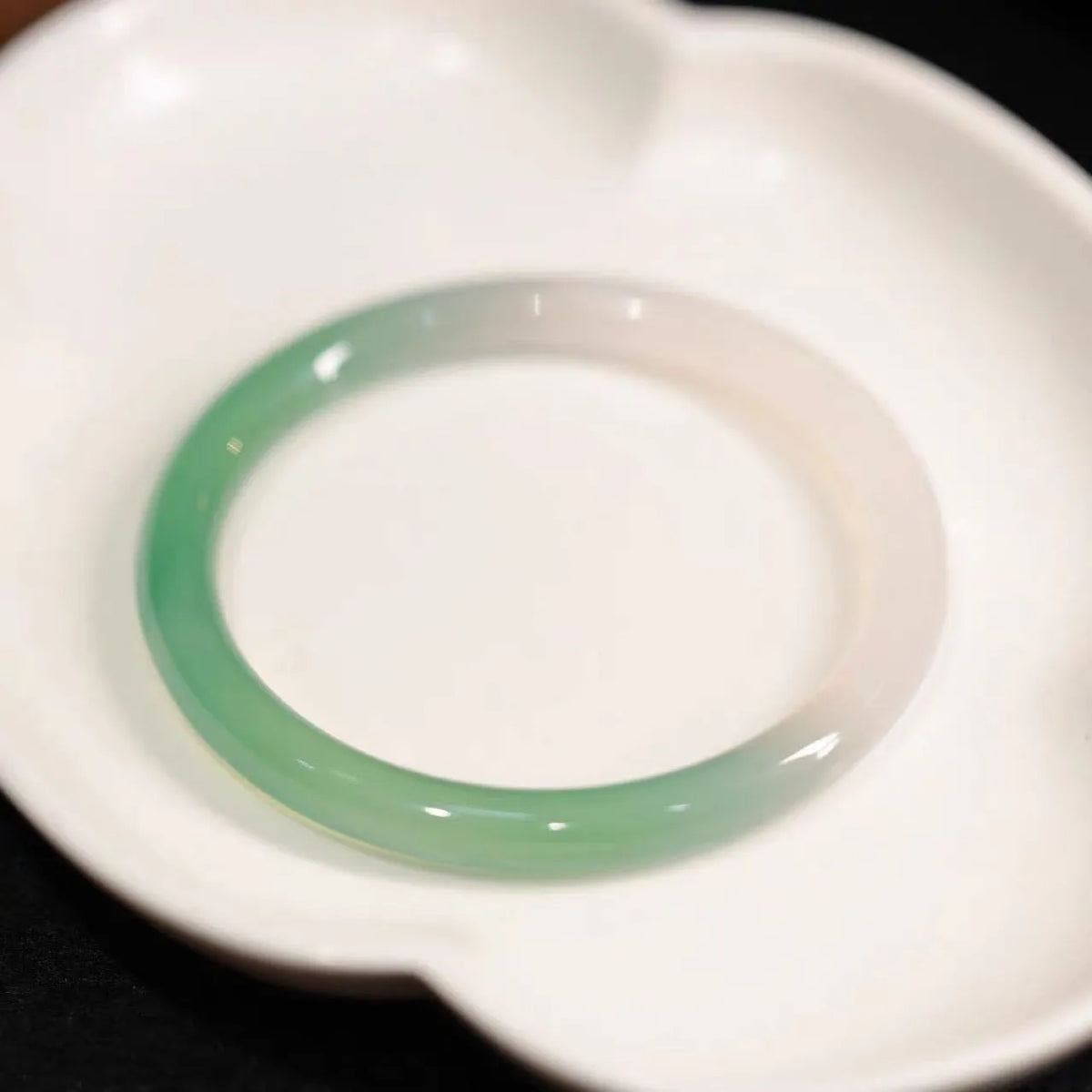 Chalcedony jade bracelet showing natural translucent stone with subtle colour variations