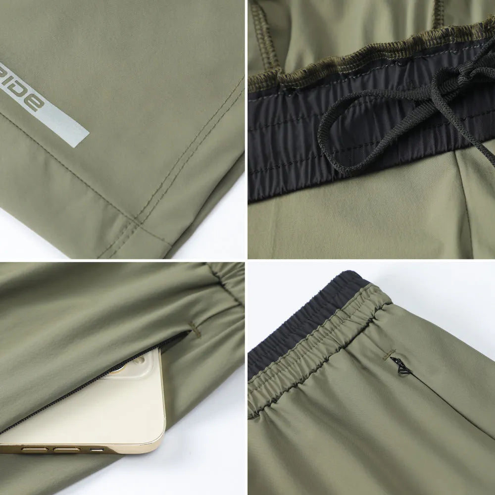 Men's grey ice silk quick-drying loose running pants in cropped length
