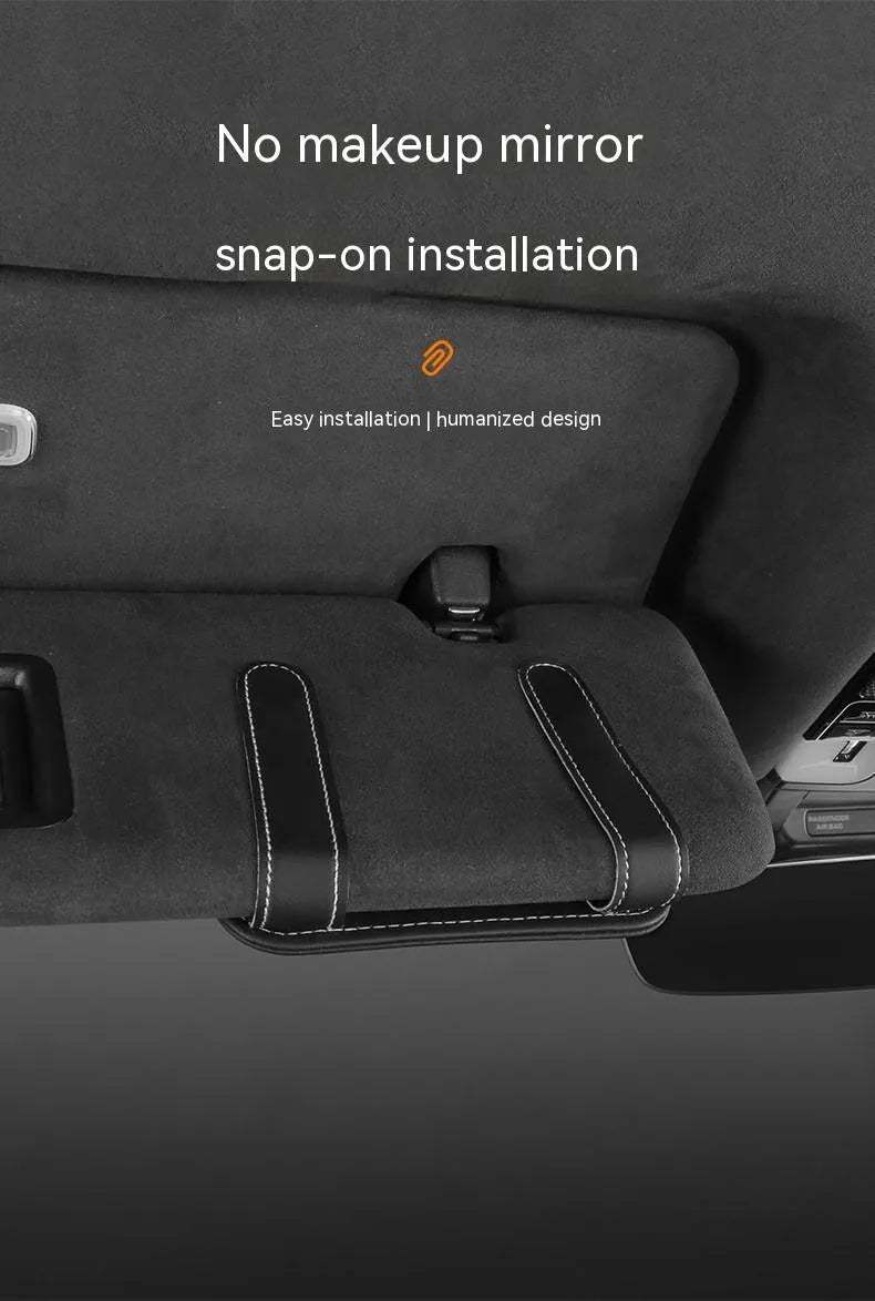 Leather car sun visor card holder with glasses clip in various colours