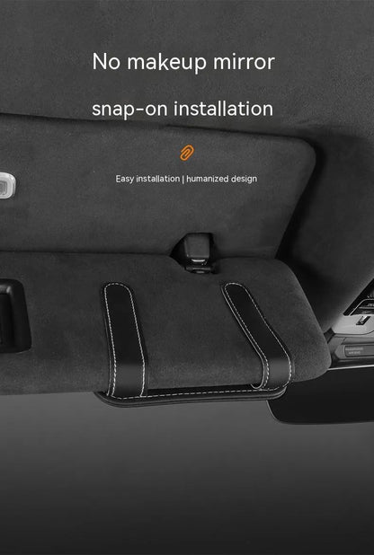 Leather car sun visor card holder with glasses clip in various colours