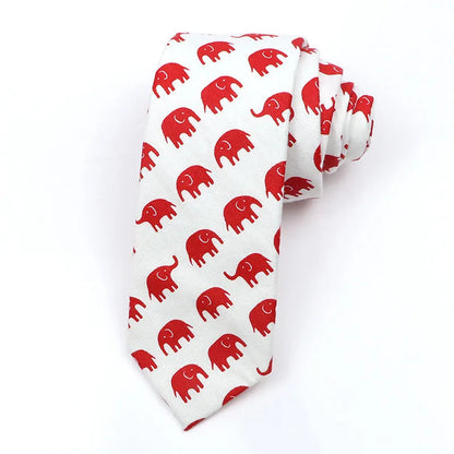 Korean style narrow men's cotton bow tie with a printed cartoon pattern on an adjustable fabric strap.