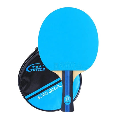 Single pack table tennis racket with high-elastic wood blade and racket cover, shown with pink shakehand grip.