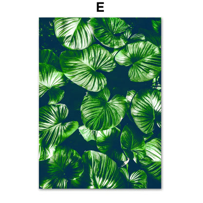 Frameless green plant canvas painting showing botanical pattern on chemical fibre canvas material