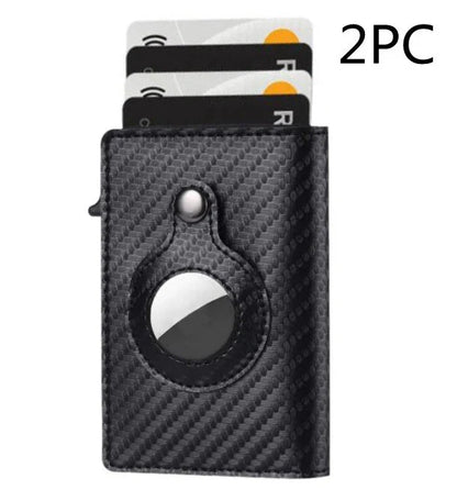 Premium leather wallet with built-in AirTag pocket and RFID blocking technology for secure everyday carry