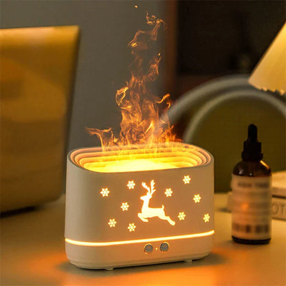Cozy flame humidifier diffuser with adjustable mist, essential oil diffusion, and mesmerizing flame effect