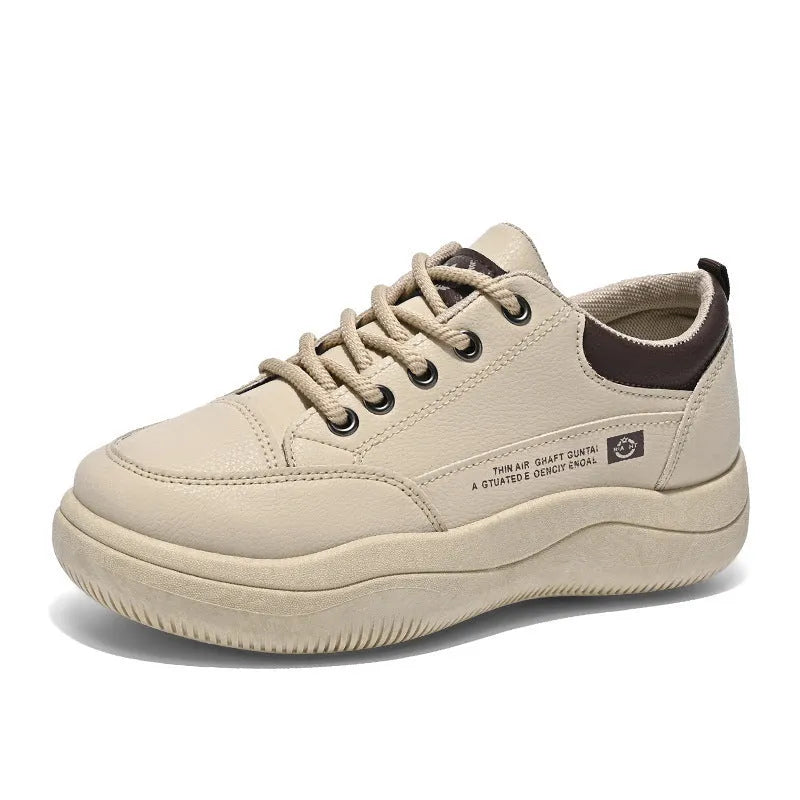 Women's white Korean-style lace-up pumps with cross straps and a 3-5 cm mid-heel on a rubber sole.