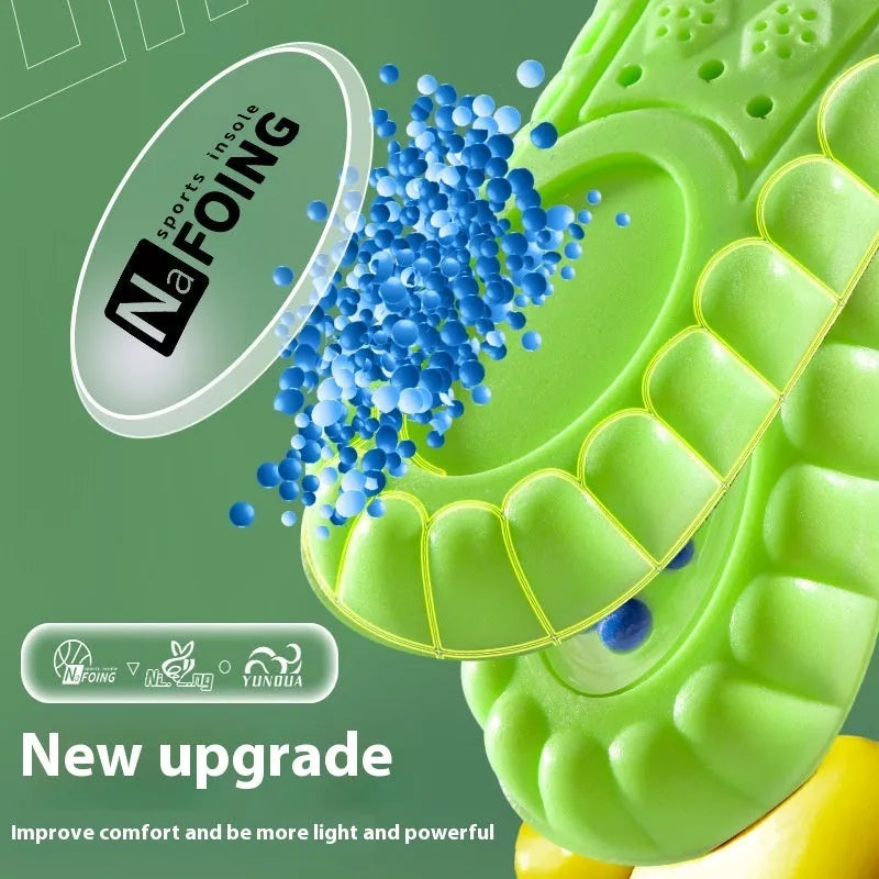 Green PU air cushion sports insoles with argy wormwood for shock absorption and sweat management