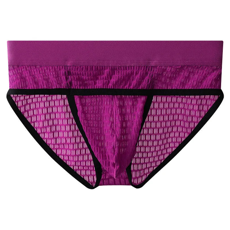 Men's solid colour lace briefs with mid-rise waist and U-pouch design