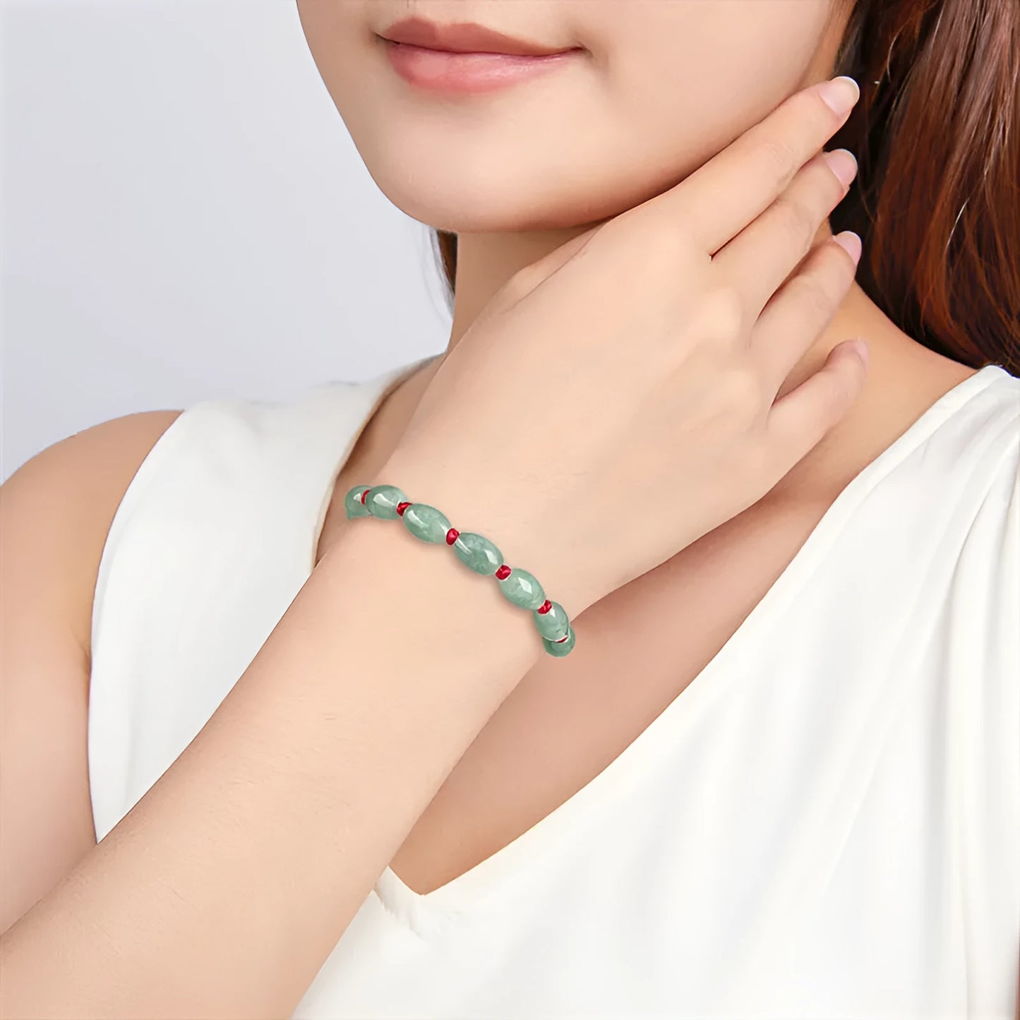 National style jade bracelet in dark green men's version with 9 beads or red women's version with 8 beads