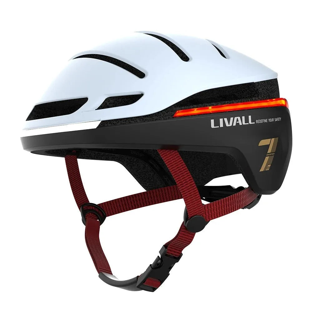 Smart bicycle helmet with integrated LED safety lights for night cycling in multiple colour options