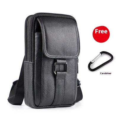 Men's genuine leather crossbody waist bag with lock feature and coin pocket in vertical square shape