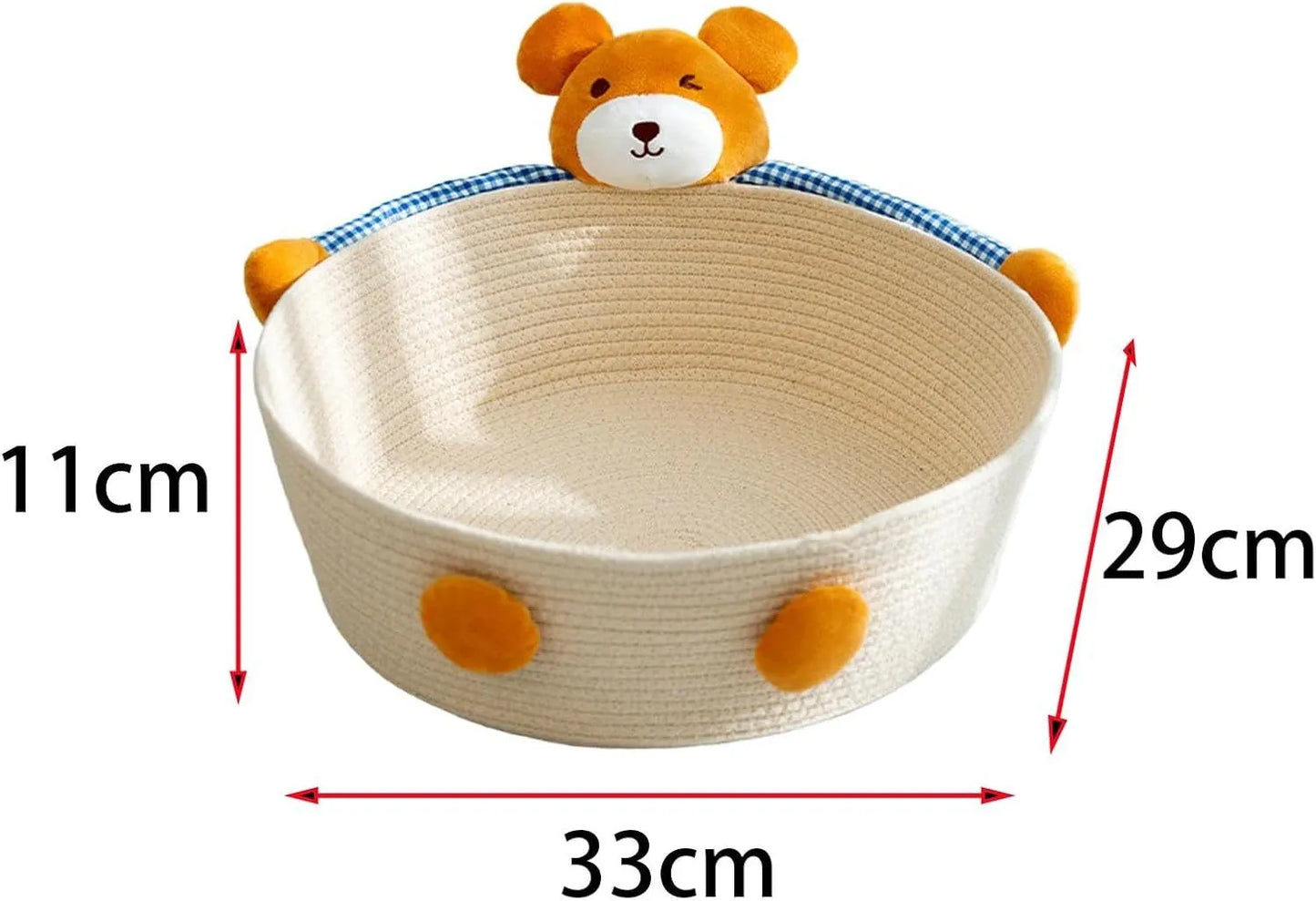 Woven cotton rope basket cat bed with integrated scratching edges for cats and small dogs.