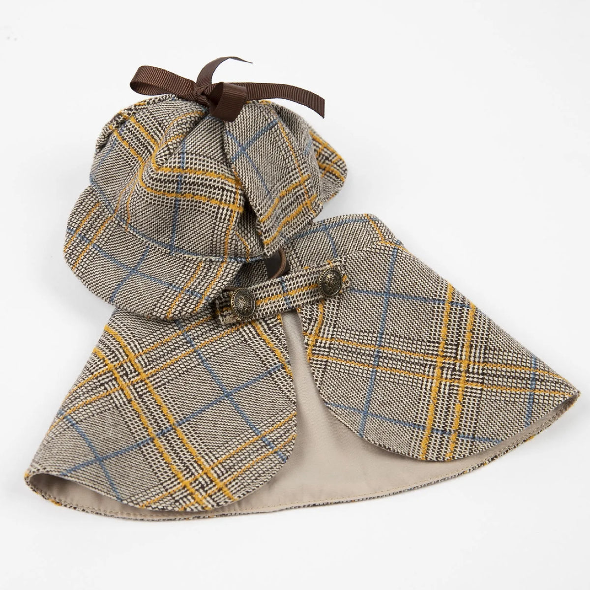 Camel coloured cotton pet cloak with adjustable hood shown in S to 3XL sizes