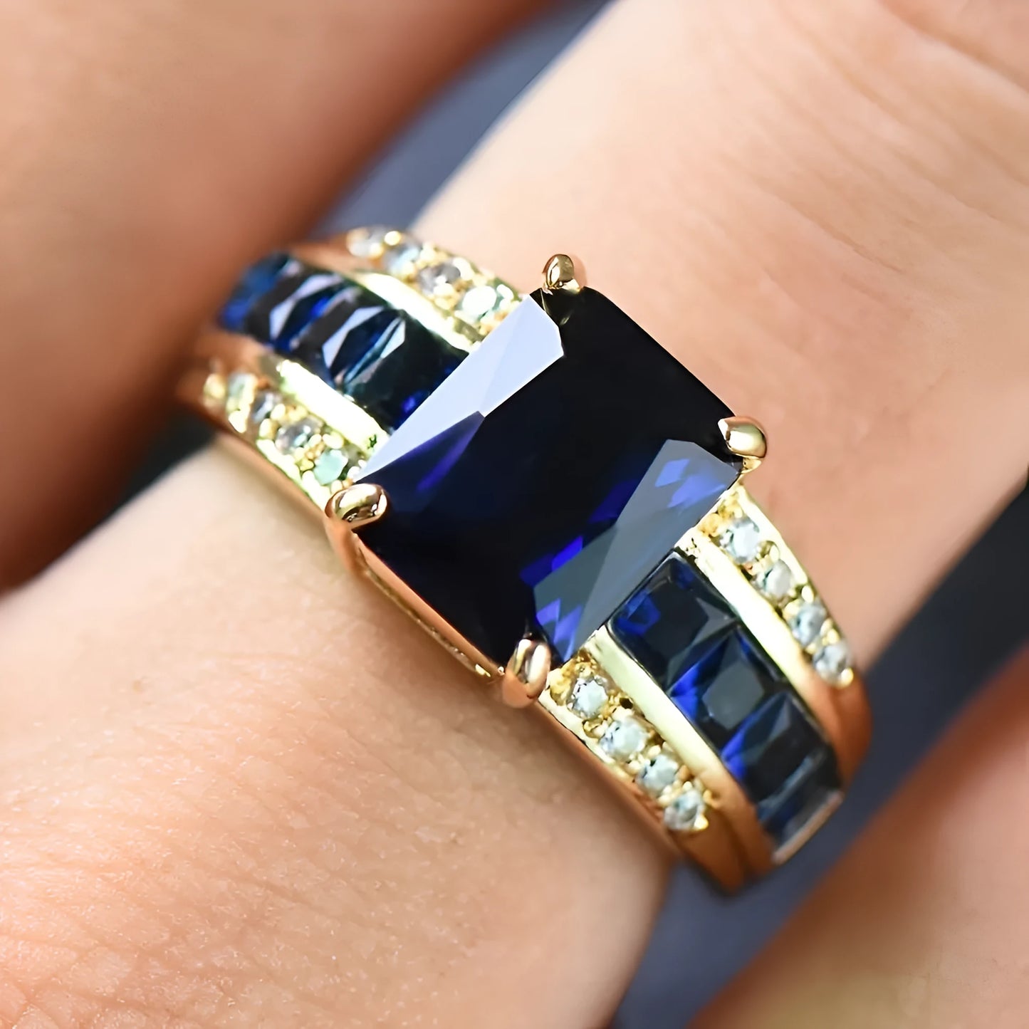 Personalised diamond-treated zinc alloy rings in blue and purple designs with size options 6-11