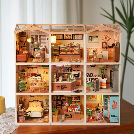 Robotime Rolife DIY Miniature Cafe Building Kit with ambient light set