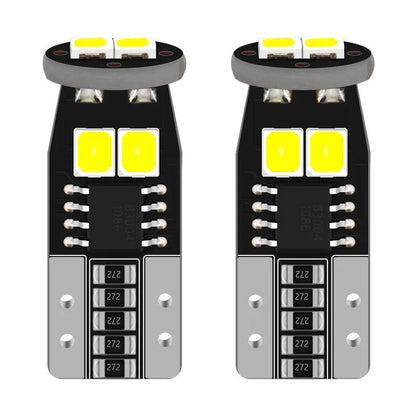 Small white LED car licence plate light with fibre glass board, shown at 10mm size.
