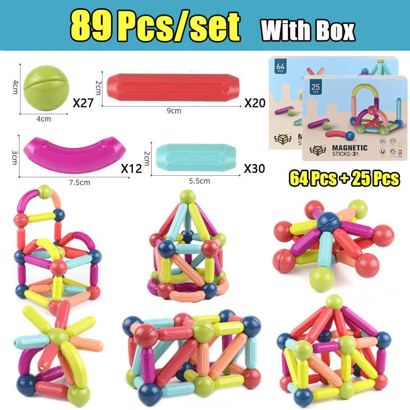 Colourful magnetic construction toy set with rods and blocks for creative play and learning