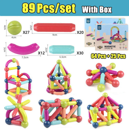 Colourful magnetic construction toy set with rods and blocks for creative play and learning