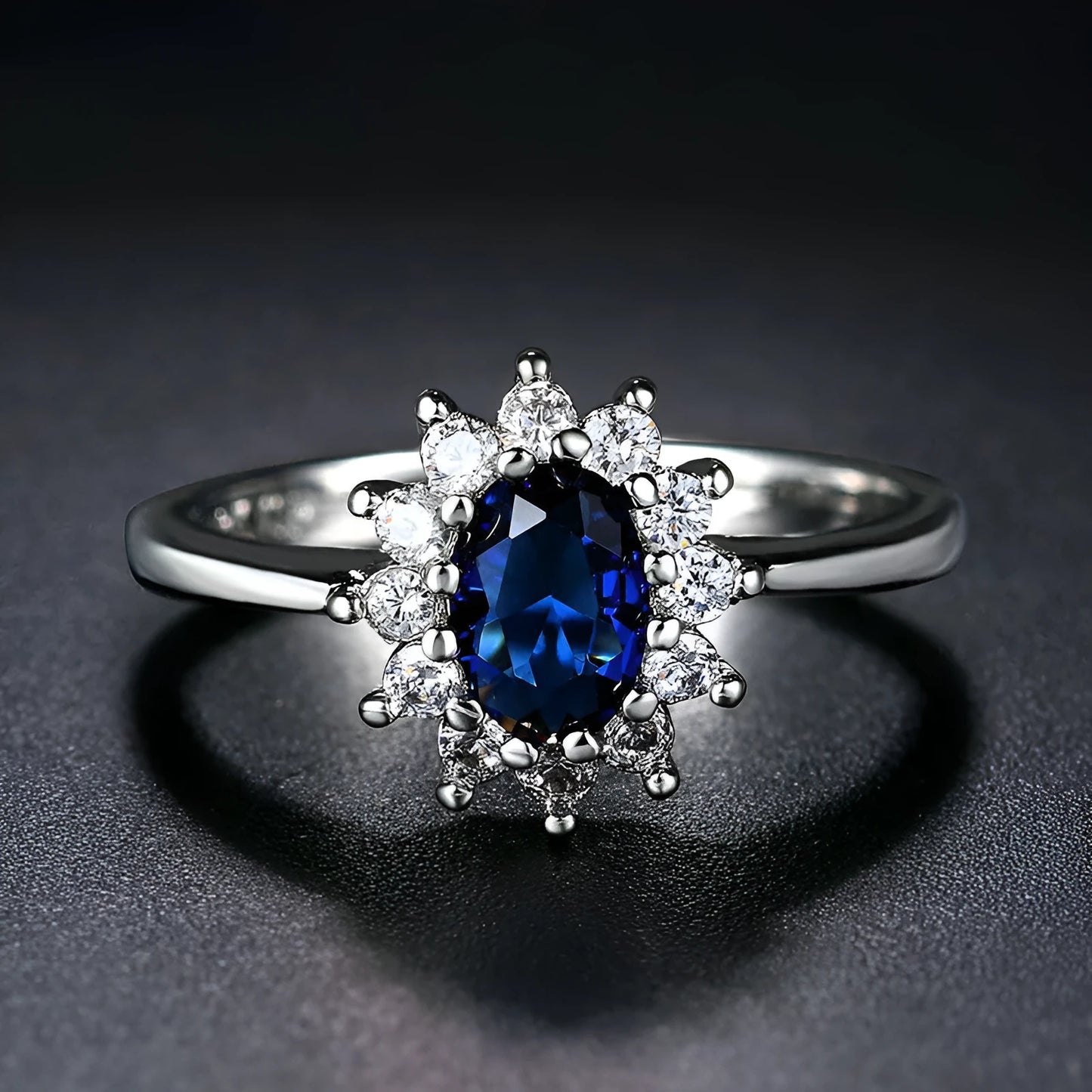Copper women's ring with flower design in green, blue, or red electroplated finish