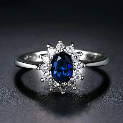 Copper women's ring with flower design in green, blue, or red electroplated finish