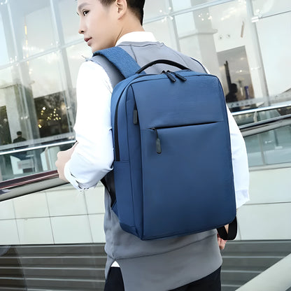 Large black Oxford cloth sports backpack with curved shoulder straps and USB charging port.