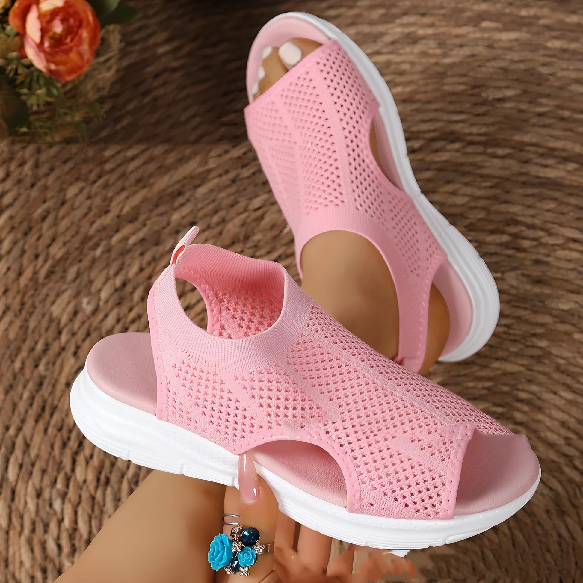 Women's black platform sports sandals with a flat toe and rubber sole on a light background