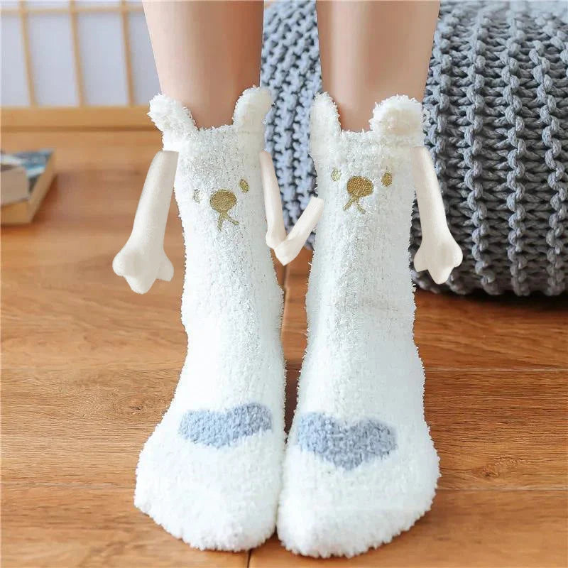 Christmas couple socks with magnetic suction feature for hand holding, in various animal patterns